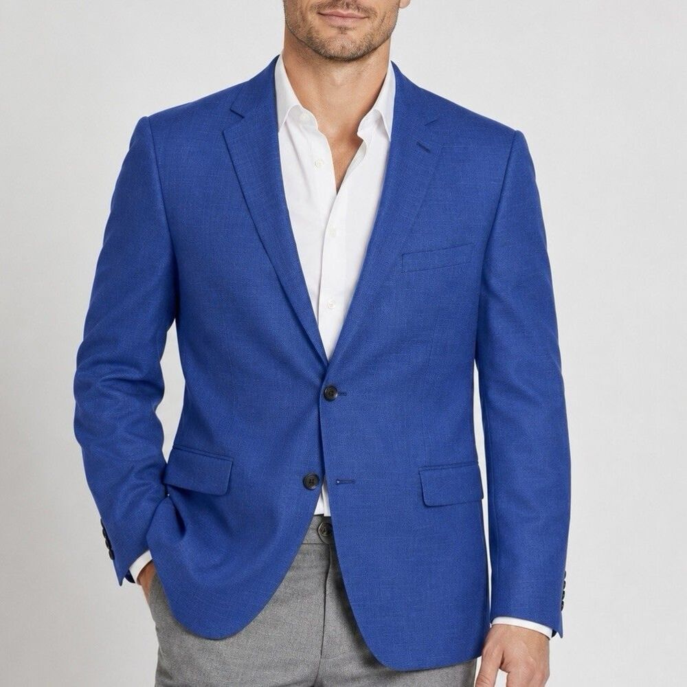Madison Modern Fit Mens 44R Blue Blazer Sport Coat Floral Lining Jacket